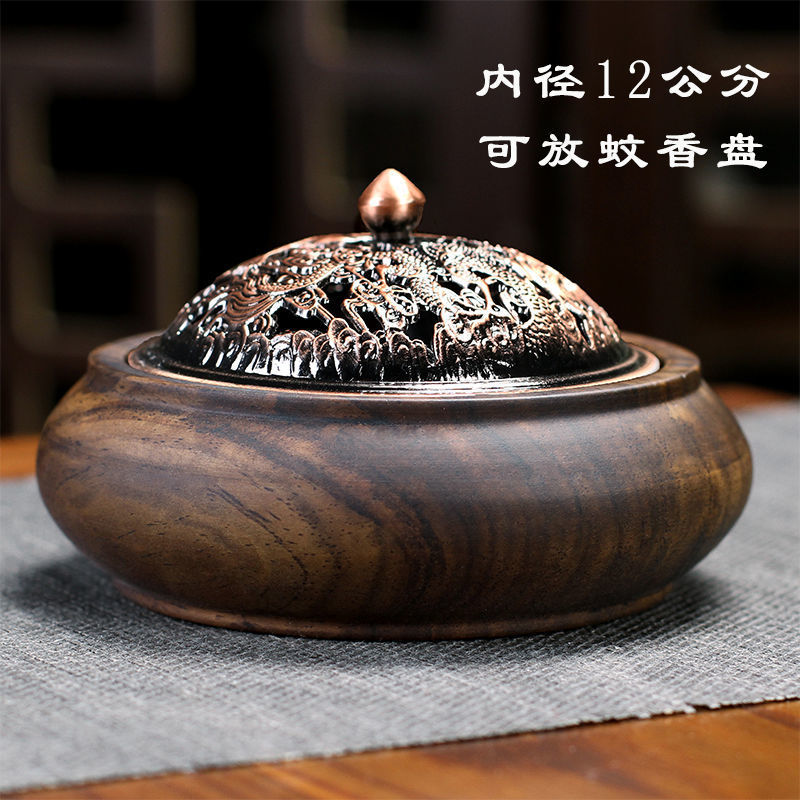 黑檀木熏香炉家用室内檀香炉大号木质盘香礼佛沉香炉创意茶道摆