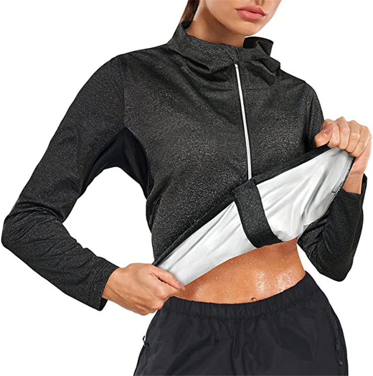 跨境长袖运动暴汗服上衣排汗服女健身服发汗服出汗服爆汗服外套