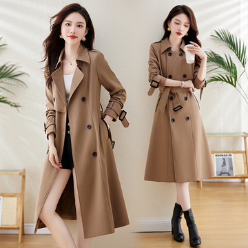 现货风衣时尚简约大方气质优雅收腰显瘦修身百搭长款风衣裙送腰带