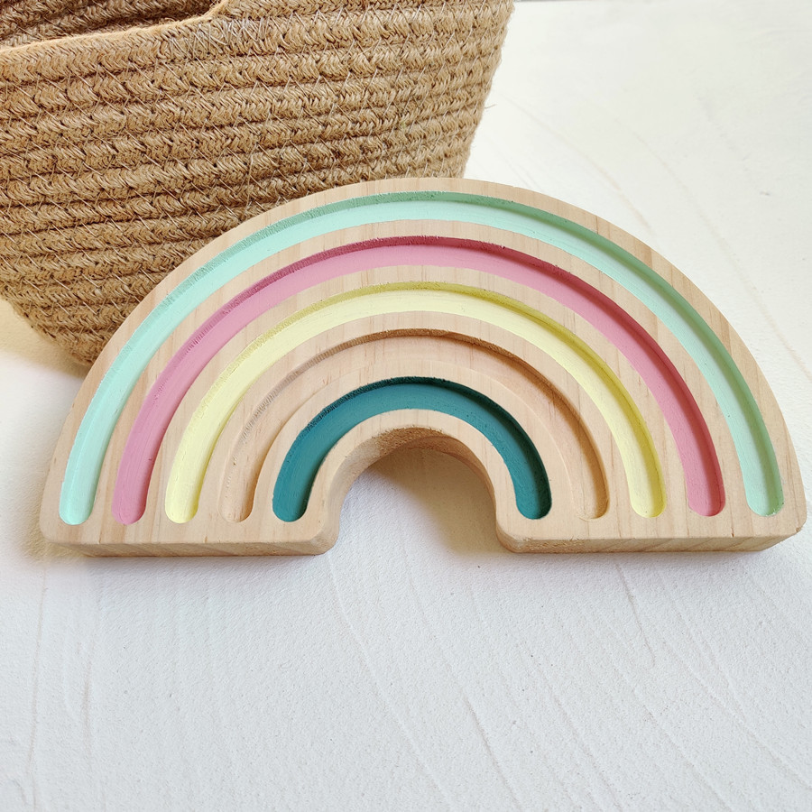 ins北欧风马卡龙彩虹木制摆件儿童diy创意玩具摆装饰儿童房软装