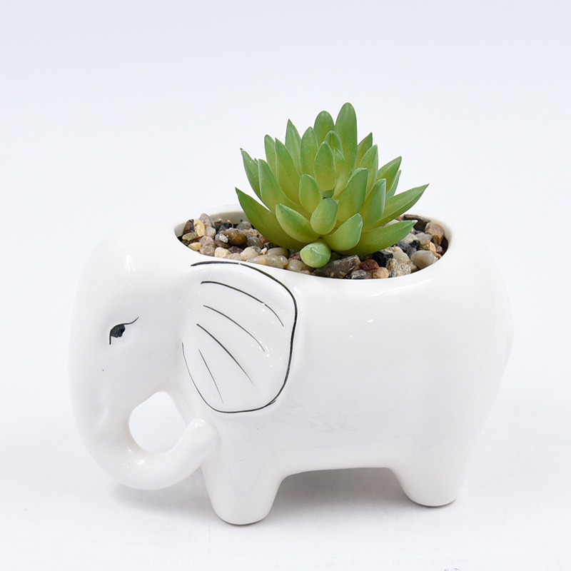 彩绘小象陶瓷多肉花盆卡通大象动物造型盆栽陶瓷动物多肉花盆