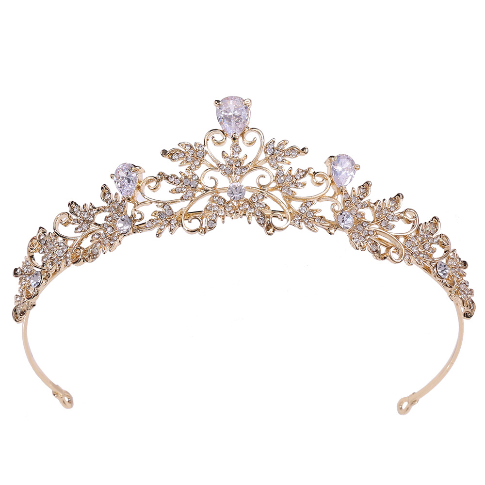 新款奢华叶子镶闪钻皓石新娘皇冠头饰 婚纱礼服配饰结婚发饰批发