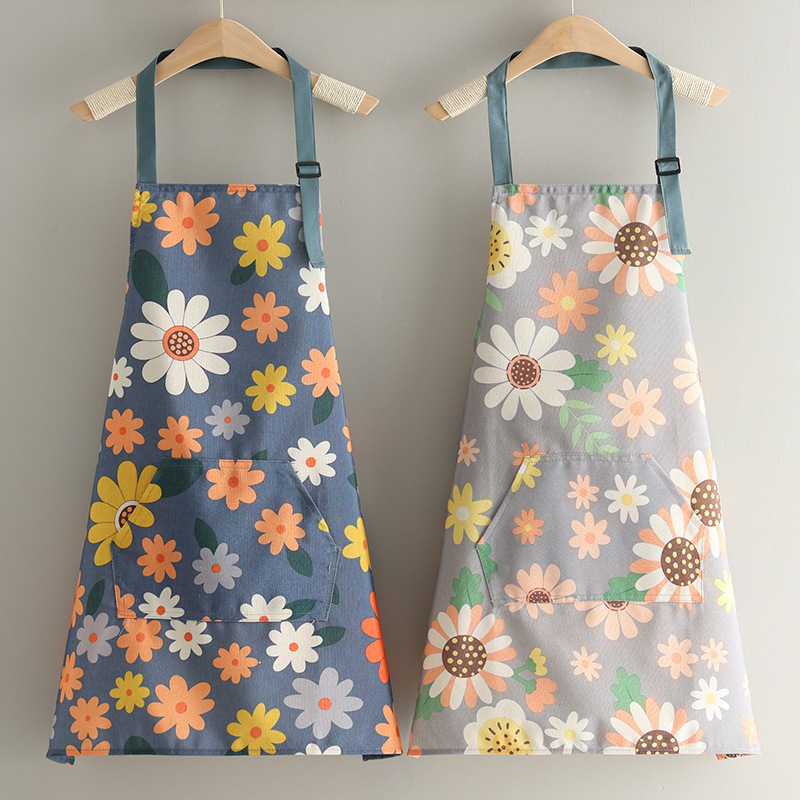 new waterproof apron cotton and linen breathable thickening anti-fouling and oil-proof home fashion kitchen cooking work men and women apron