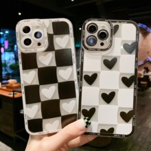 ins棋盘爱心适用iphone15pro天使眼手机壳12新款XR/XS女透明TPU软