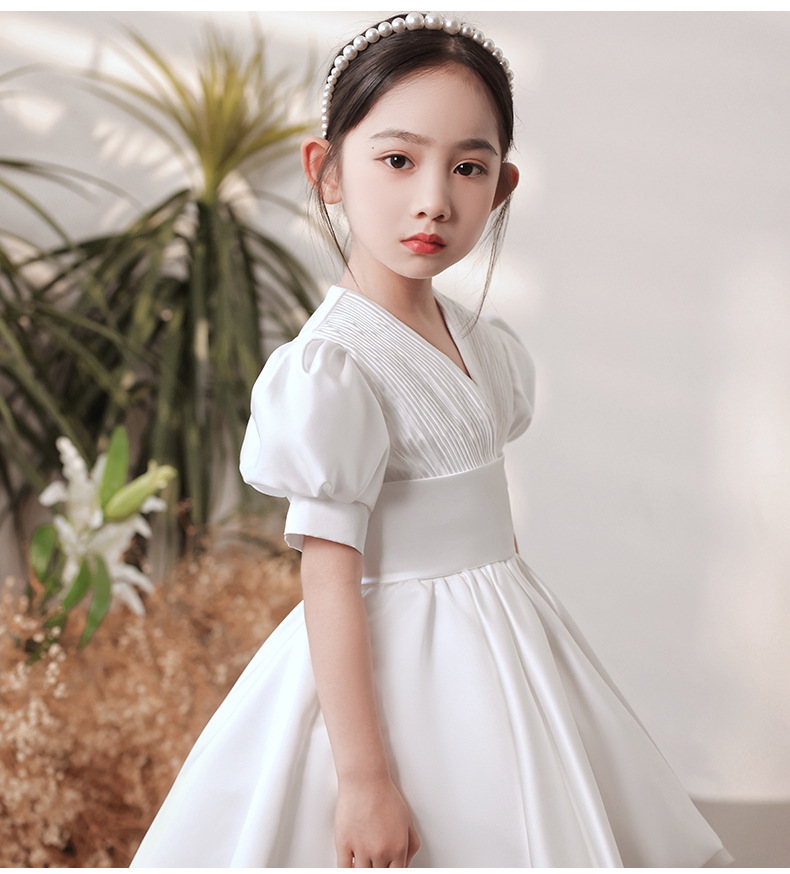 儿童晚礼服2022小女孩主持人缎面花童公主裙女童钢琴演出服公主裙