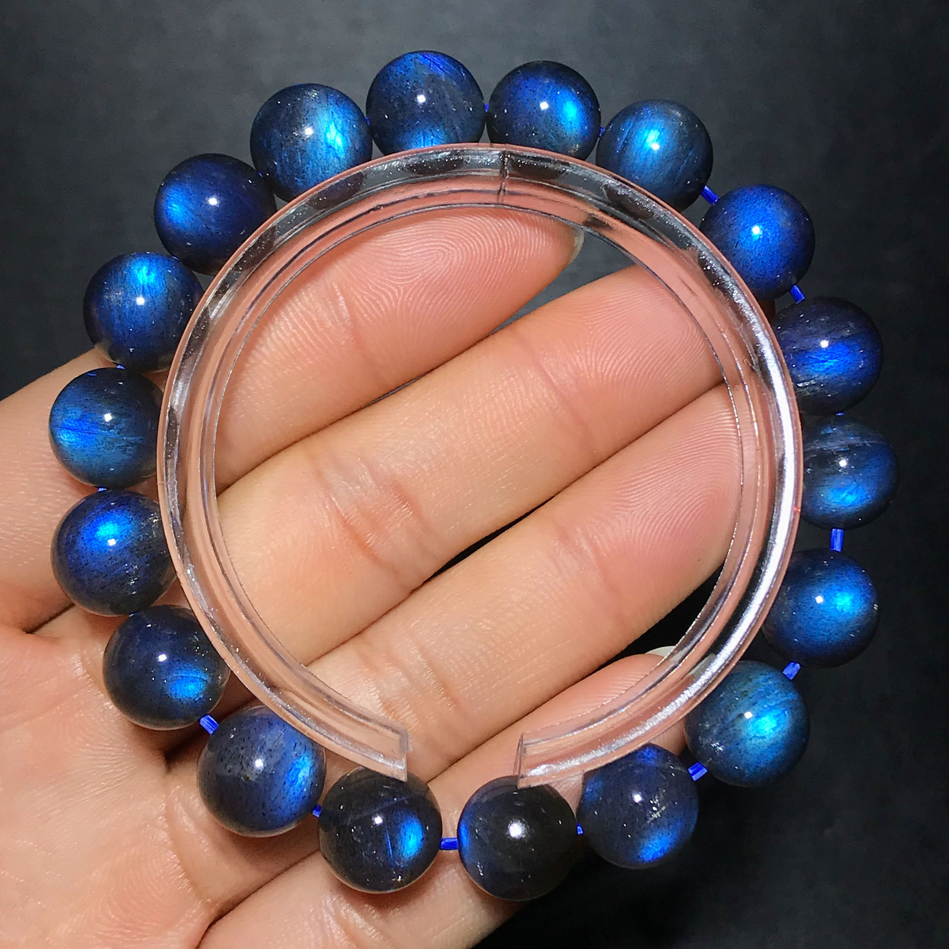 天然黑体拉长石手链蓝光彩光月光石女单圈多圈日光石水晶手串