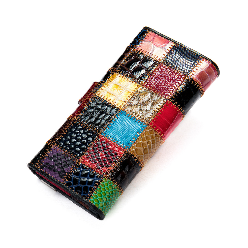 First Layer Cowhide Retro Colored Mosaic Wallet