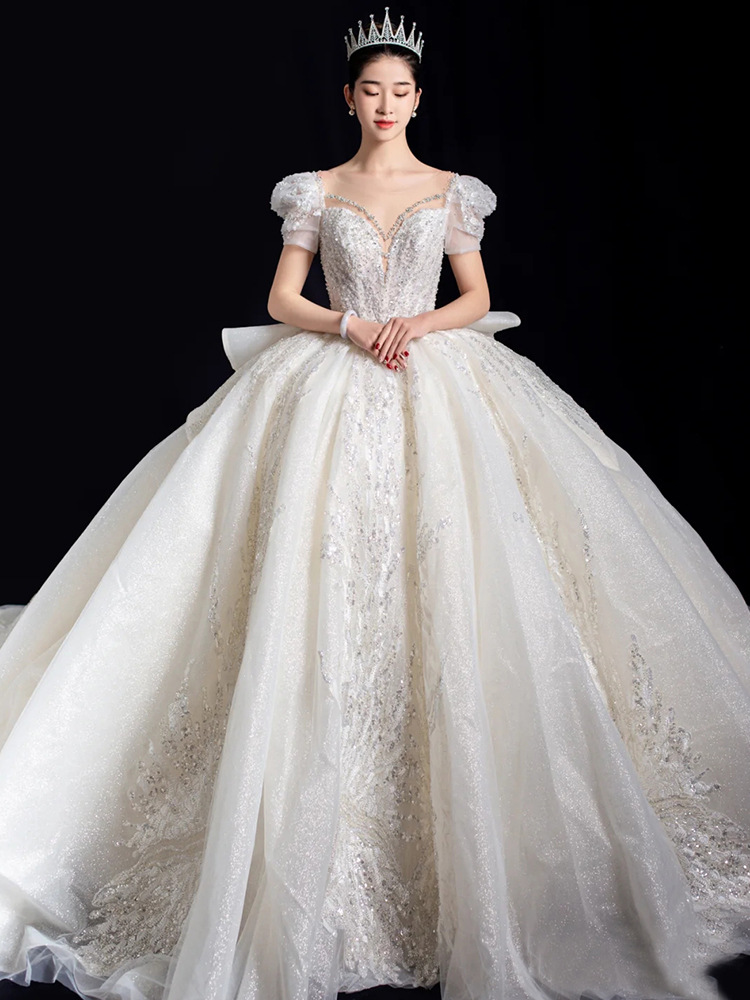 法式婚纱礼服2021新款新娘主纱小个子气质拖尾冬季质感宫廷风