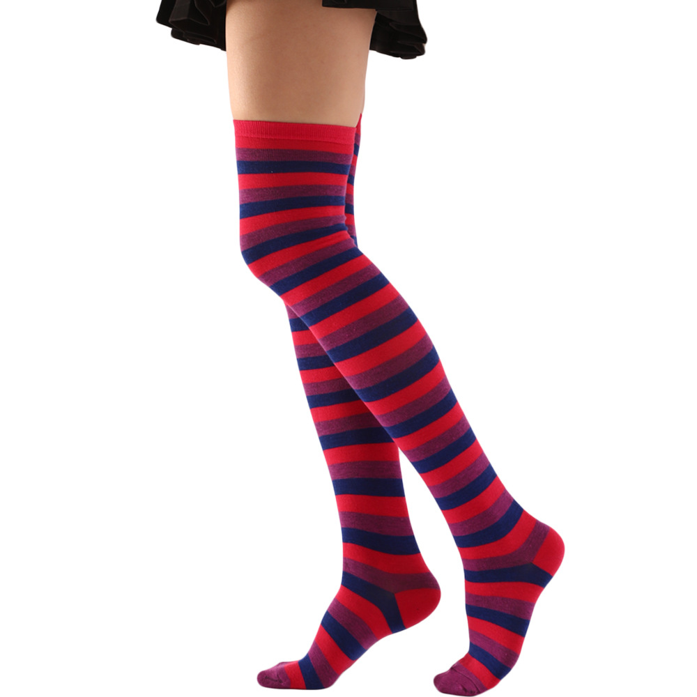 Colorful Strip Color over the Knee Stockings Warm-Keeping and Cold-Proof Dance Cosplay Halloween Role Play Hold-Ups