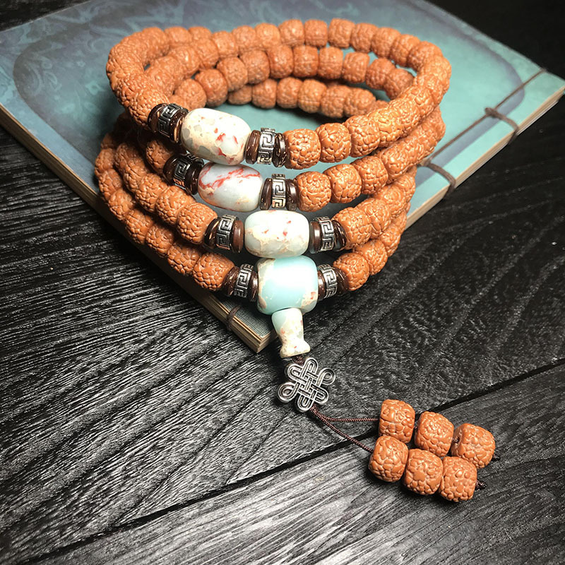 尼泊尔5瓣小金刚菩提子108颗手串 藏式龙鳞纹手链男女士佛珠项链