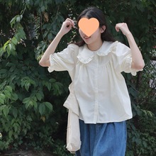 学院风娃娃领甜美衬衫短袖2024夏季新款小个子超仙宽松百搭上衣潘