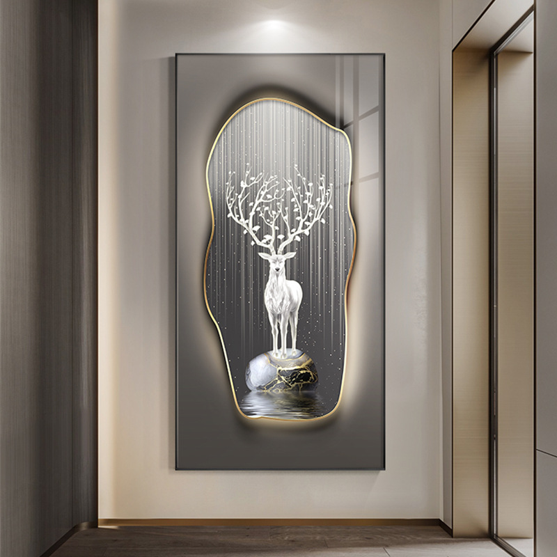 麋鹿装饰画入户玄关现代轻奢抽象风挂画ktv酒吧过道走廊墙面挂画
