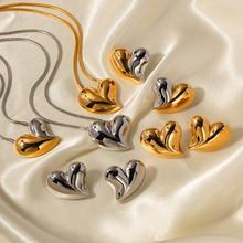INS风欧美新款18K金色夸张大爱心形耳钉不锈钢耳环女式不掉色饰品