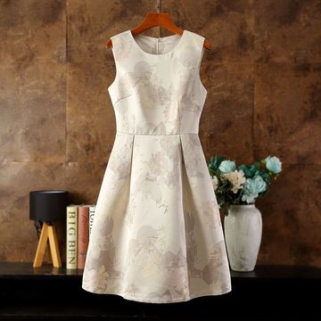 中国风复古气质连衣裙女时尚简约中长款四季款竹叶提花无袖背心裙