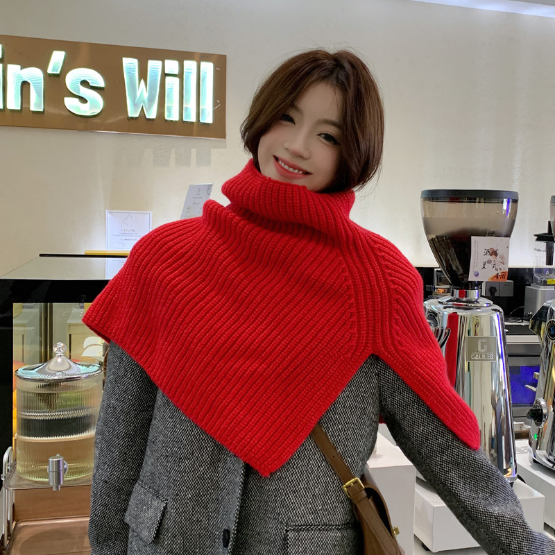 Autumn and Winter Shawl Scarf Integrated Women's Pure Color Minimal Versatile Neck Scarf Winter Thermal Knitting Outer Cloak