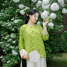 致橡树新中式纯色对襟简约两面穿外套国风圆领春秋小衫JZ240197