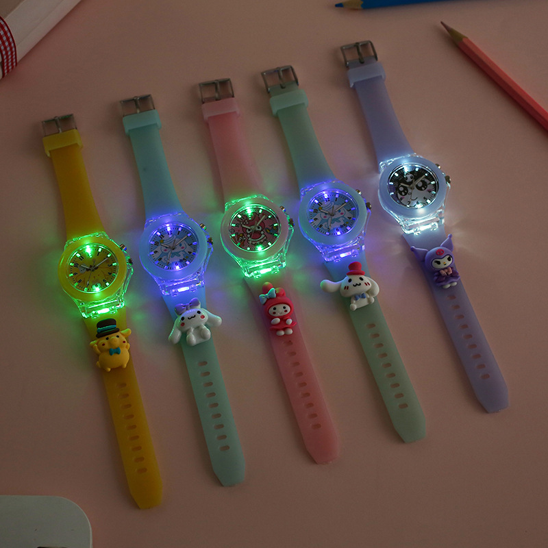 Sanrio Cartoon Children Watch Children's Primary School Student Colorful Glowing Luminous Silicone Strap Doll Electronic Watch