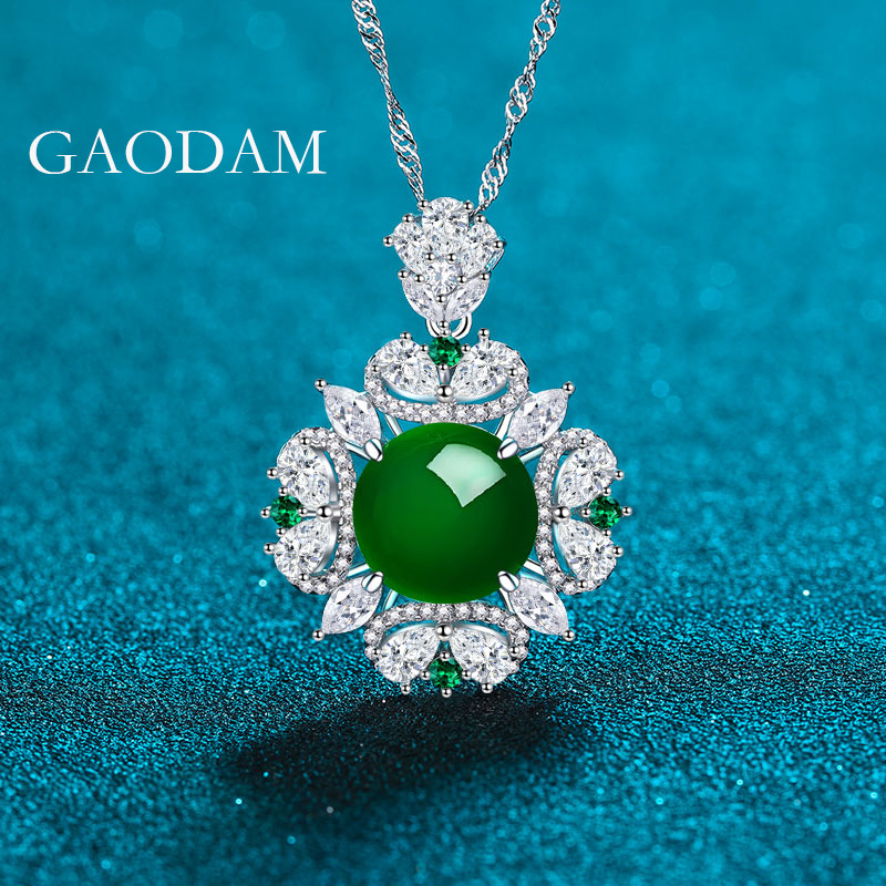 时尚典雅圆形祖母绿色吊坠项链女925通体纯银5克拉高级感贵妇珠宝
