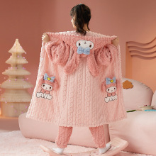 儿童浴袍女童睡袍中长款冬季加厚珊瑚绒睡衣中大童女孩法兰绒套装