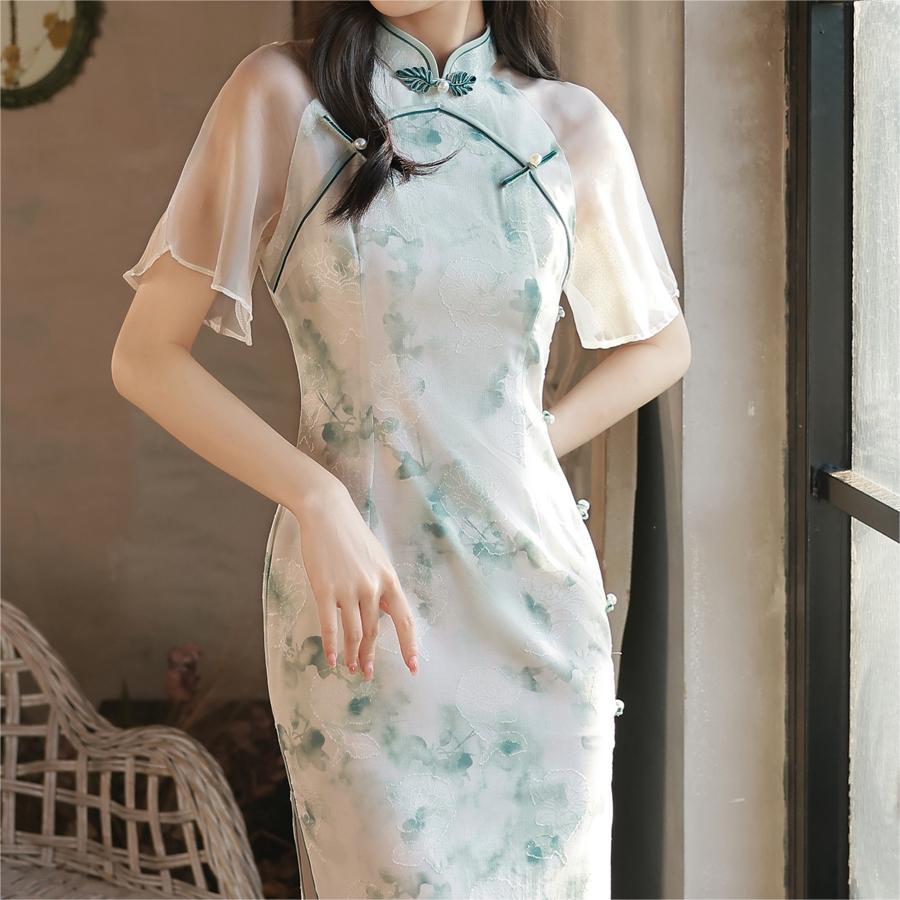 青子衿轻纱款改良旗袍夏女日常气质高端旗袍优雅少女小清新连衣裙