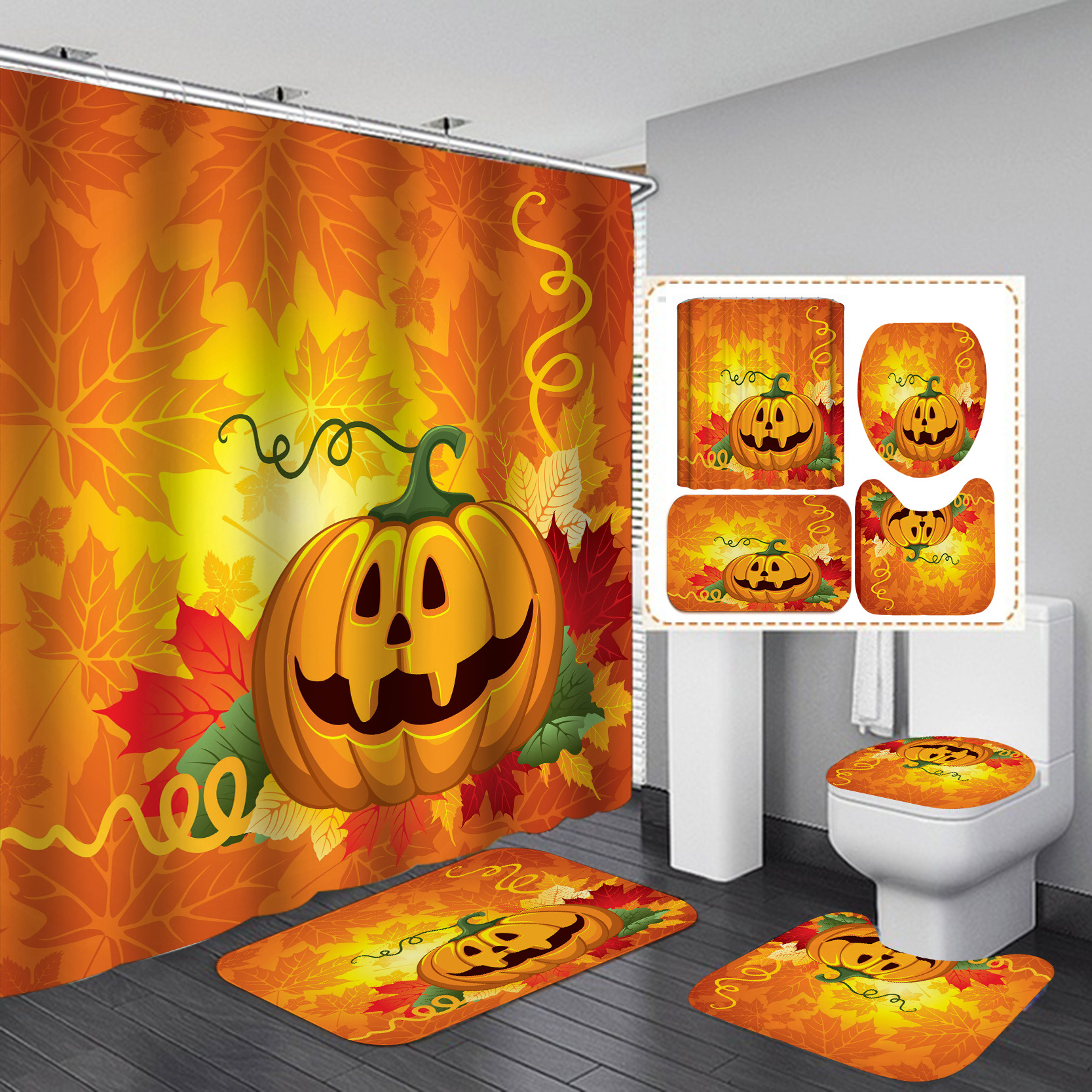 Halloween Series Shower Curtain Set HD Digital Printing Waterproof Punch-Free Partition Curtain Hotel Rain Curtain