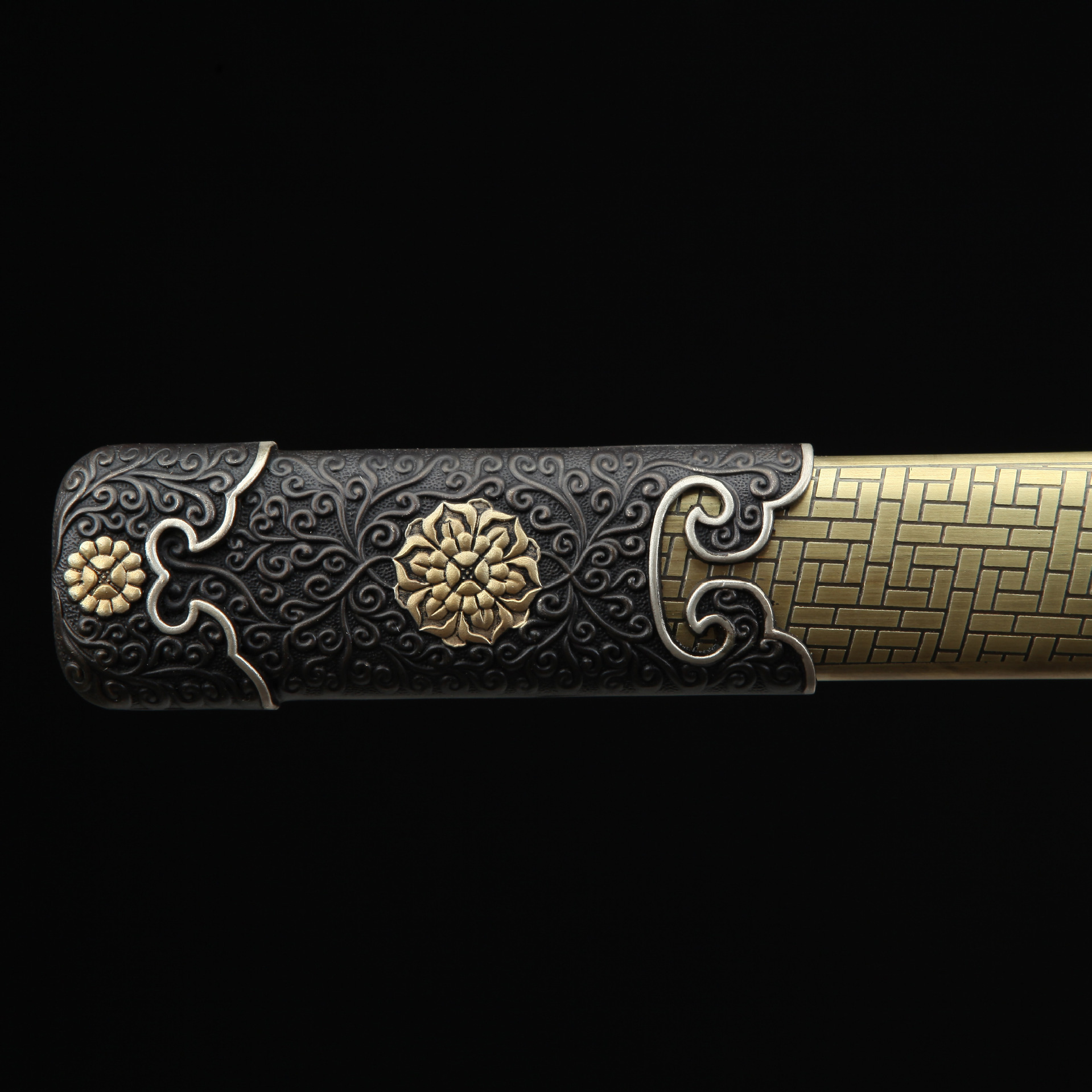 龙泉华影刀剑三色铜一体宝剑手工锻打八面硬剑花纹钢唐剑未开刃