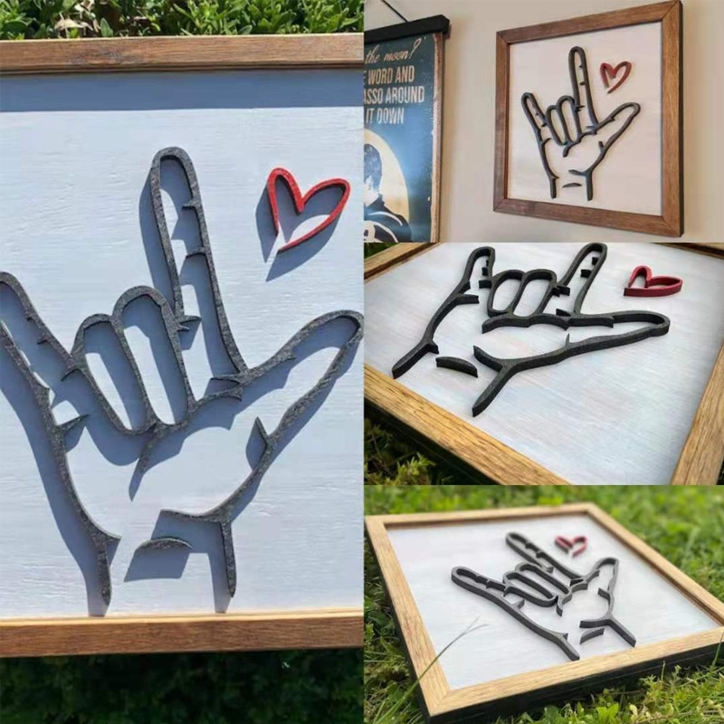 手势爱心love木制相框创意个性化背景墙画框工艺品装饰亚马逊新品