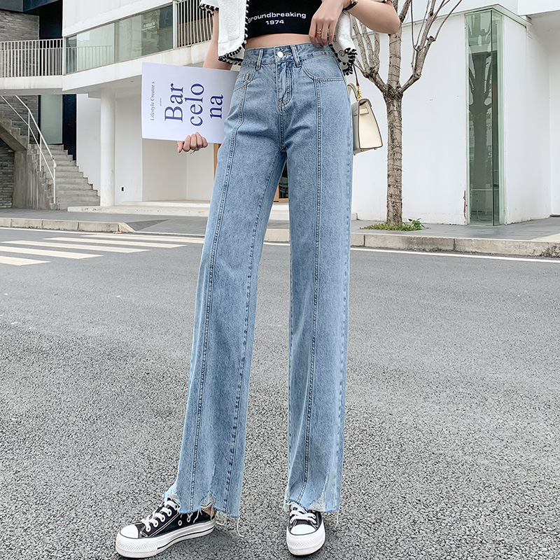 AliExpress Jeans for Women 2023 Spring New Korean Style Loose High Waist Slimming Cut Rotten Cropped Wide-Legged Daddy Pants