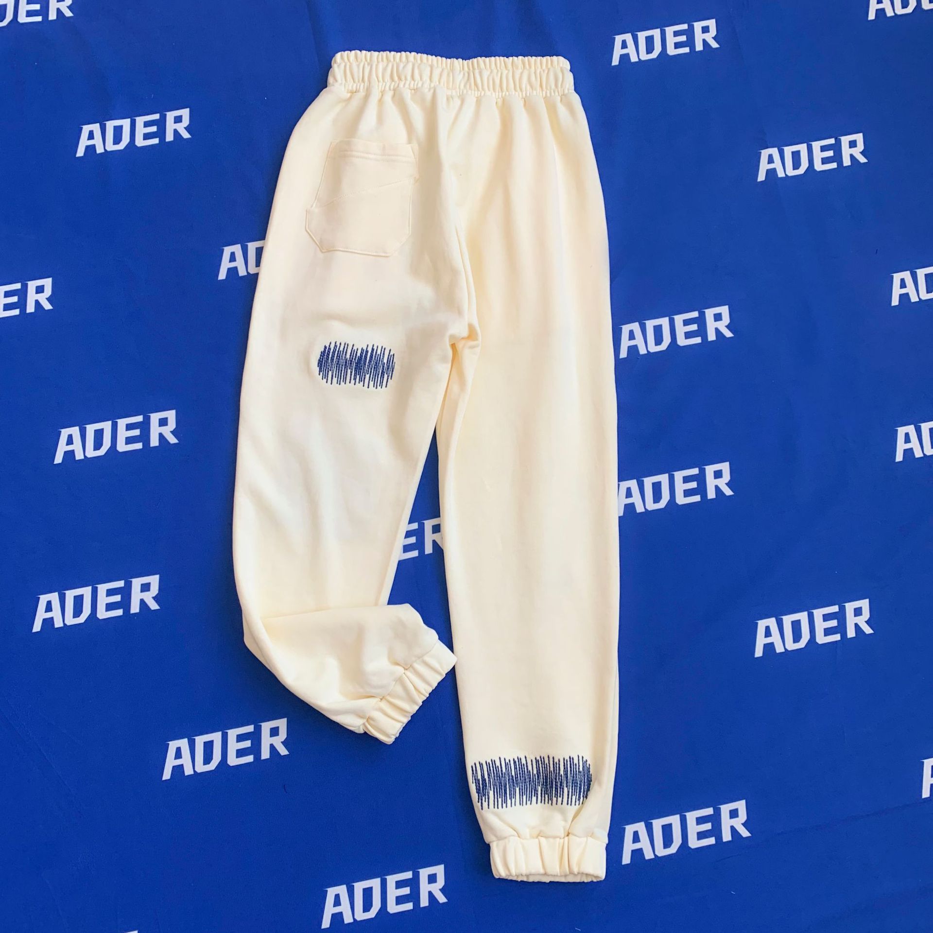 春季新品ader五周年裂痕撞色刺绣卫裤线条波浪刺绣情侣束脚裤长裤