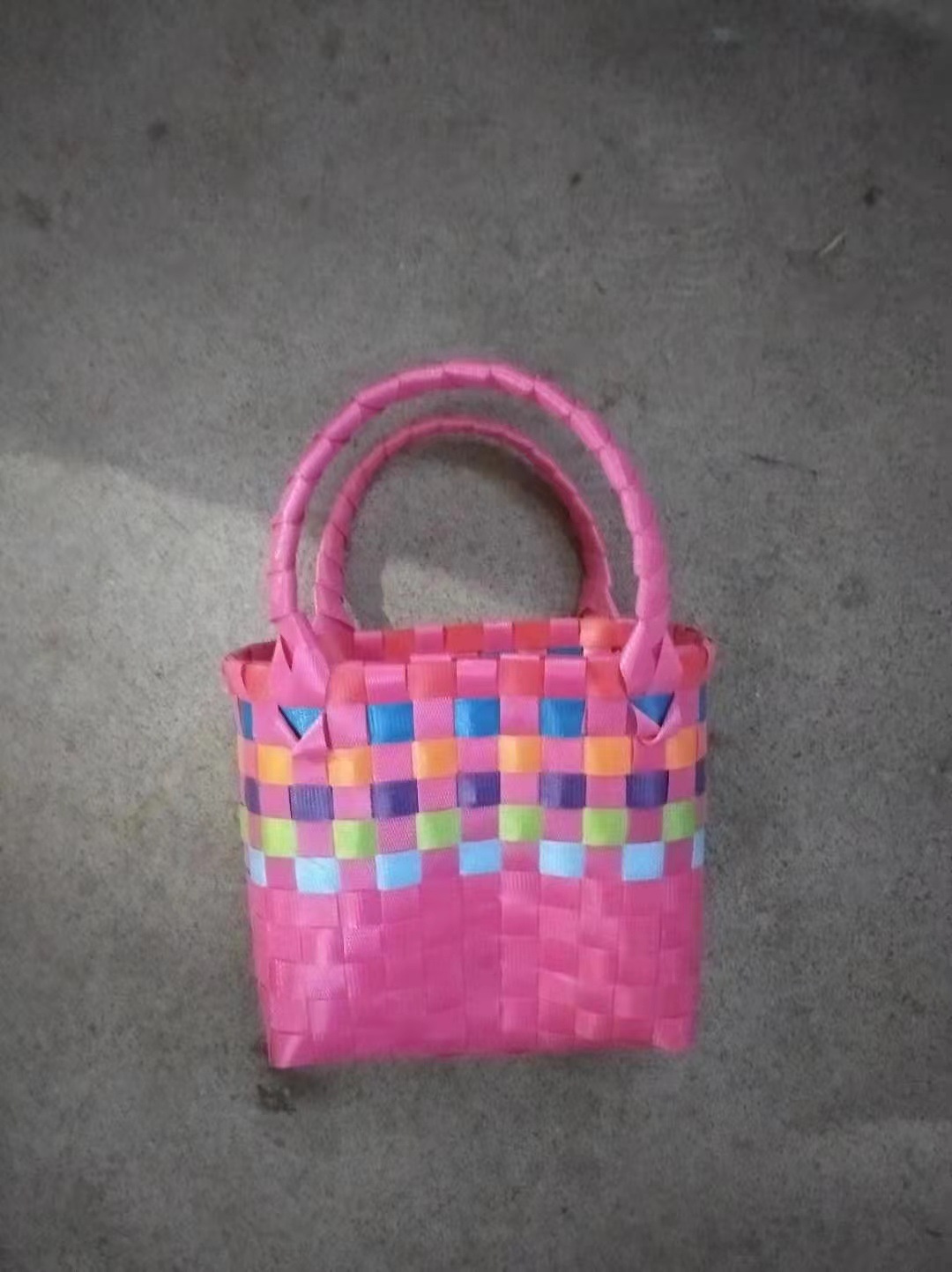 Handmade Plastic Woven Bag Women's Small Square Bag Multi-Color Optional Hand-Carrying Vegetable Basket Children's Vegetable Basket Quantity Discount