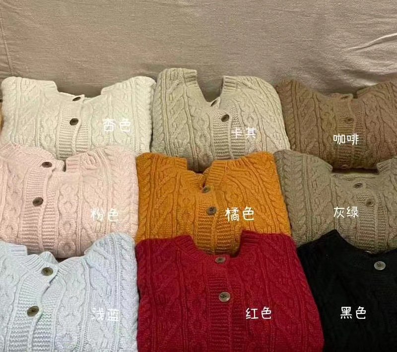 2023 Autumn and Winter New Pure Color Twist Knitted Cardigan Women's Loose Sweet Style Soft Glutinous round Neck Sweater Coat Women's Clothing