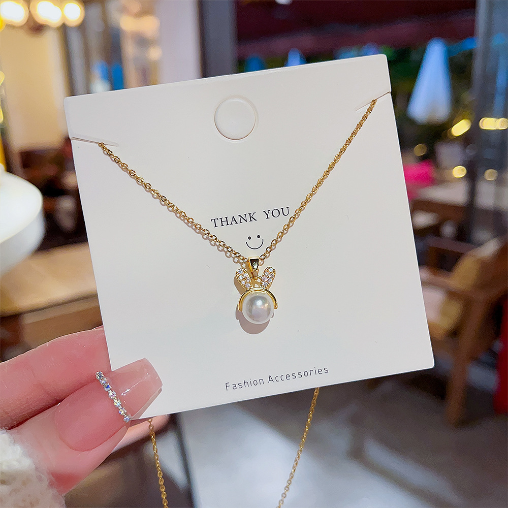 Japanese and Korean Special-Interest Design Bunny Pendant Light Luxury All-Match Pearl Necklace Women's Fashion Non-Fading Titanium Steel Clavicle Chain