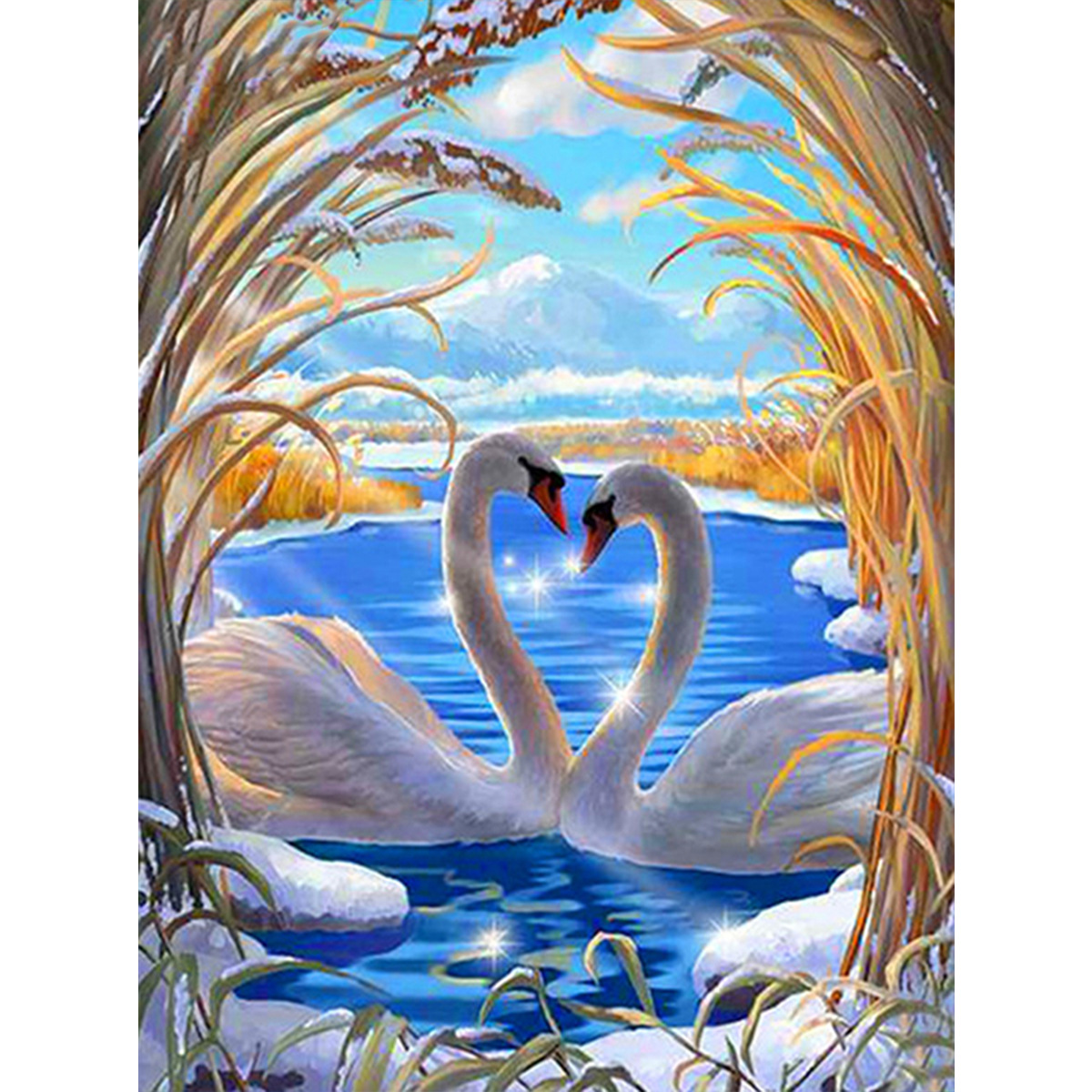 厂家新款钻石画5d蓝色天鹅湖满钻 钻石刺绣家居装饰外贸 跨境专供