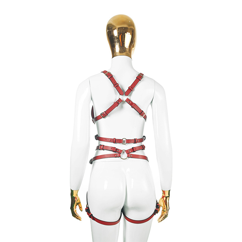 欧美镂空sm捆绑皮革束缚衣腿环腰带一体连体衣成人性爱情趣道具