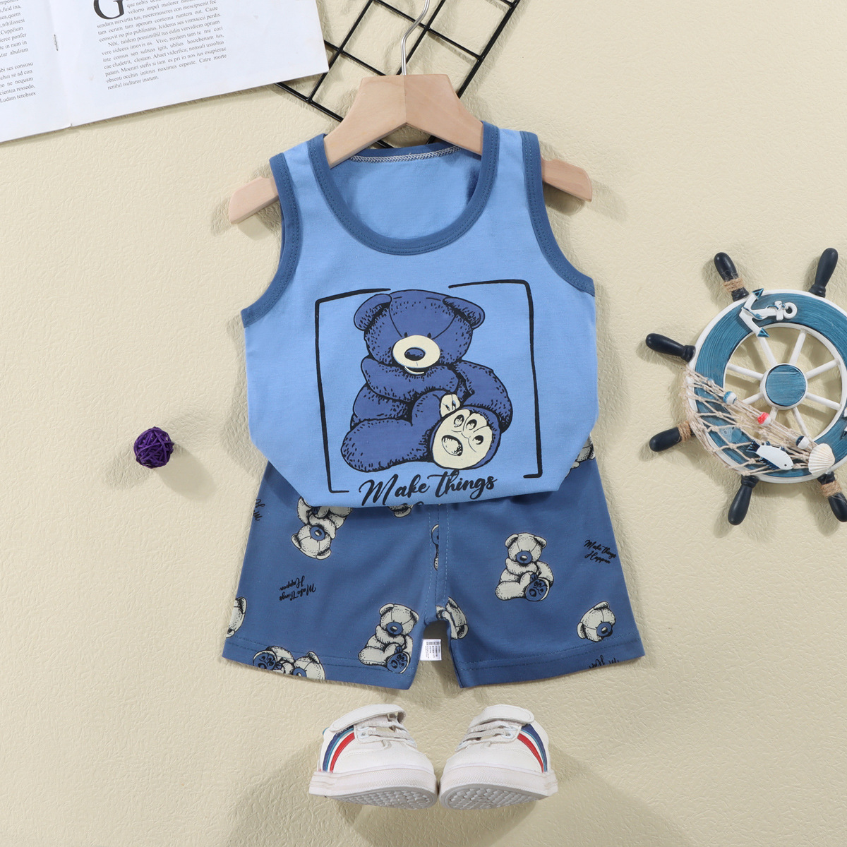 Children's Vest Suit Summer Pure Cotton New Girls' Shorts Clothes Baby Korean Style Sleeveless for Boy Suit Children's Clothing