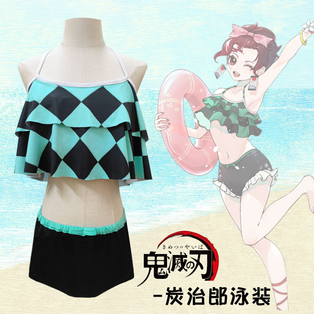 鬼灭之刃cos泳装炭治郎cosplay蝴蝶忍炭治郎泳衣女可爱比基尼服饰