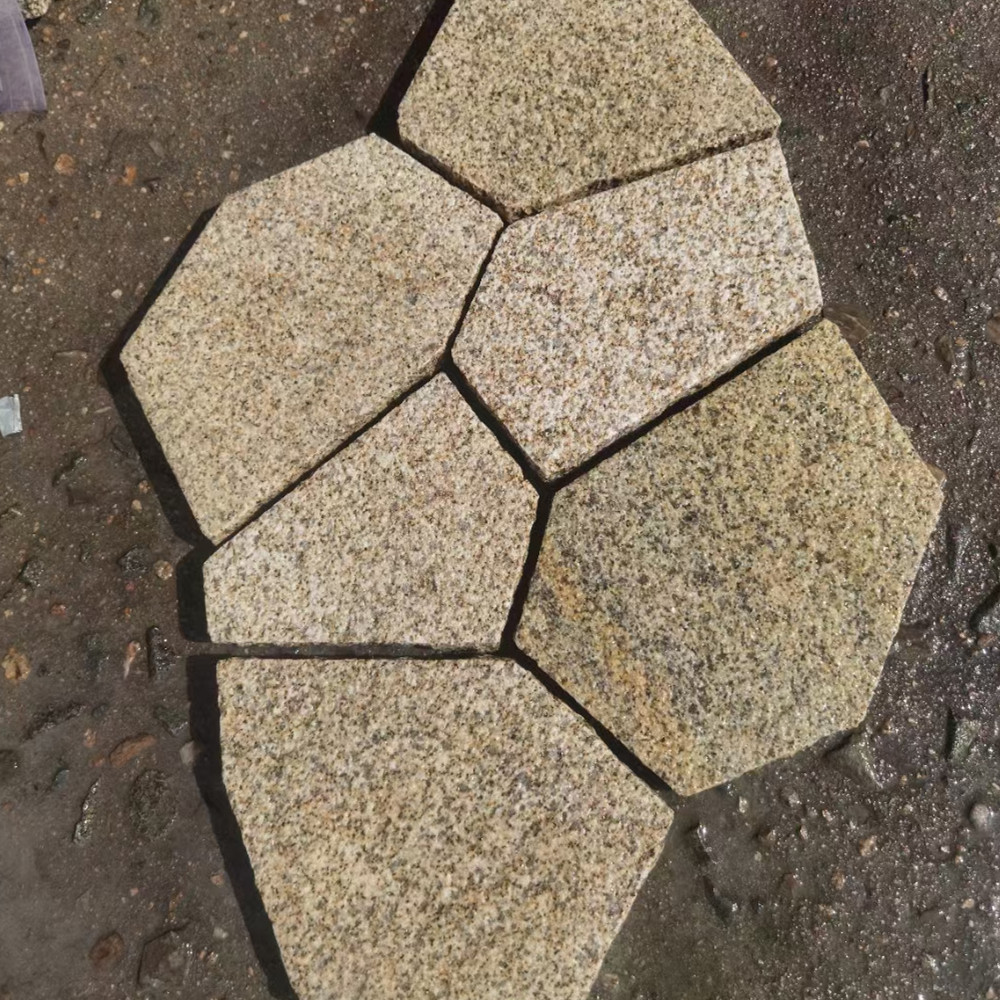 花岗岩文化石乱拼 黄金麻芝麻灰冰裂纹碎拼 地铺园林石材工厂批发