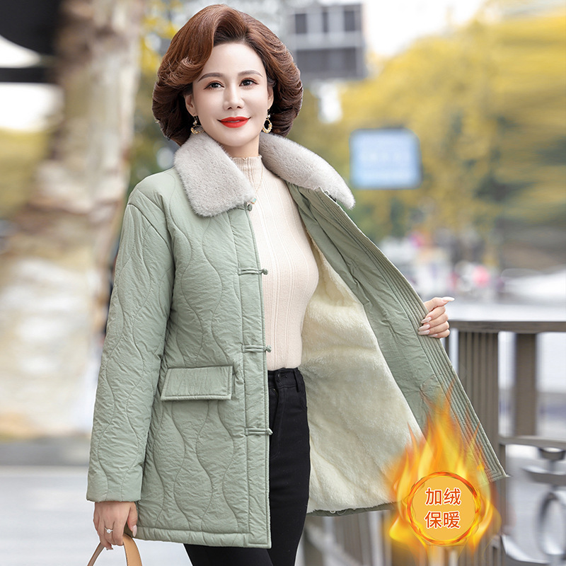 秋冬新款妈妈装洋气羽绒棉服中老年女装加绒加厚棉衣保暖棉袄外套