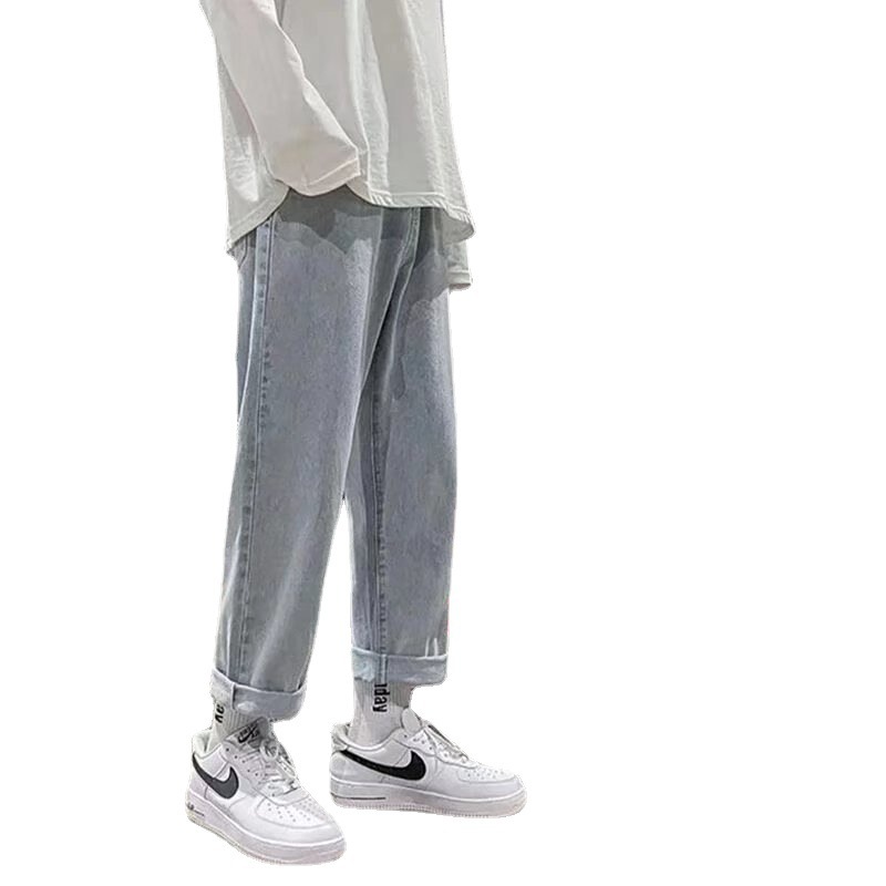 Smoky Gray Jeans Boys 2023 Spring and Summer Trendy Brand Loose Straight Cropped Pants Trendy Casual Men's Pants Trendy