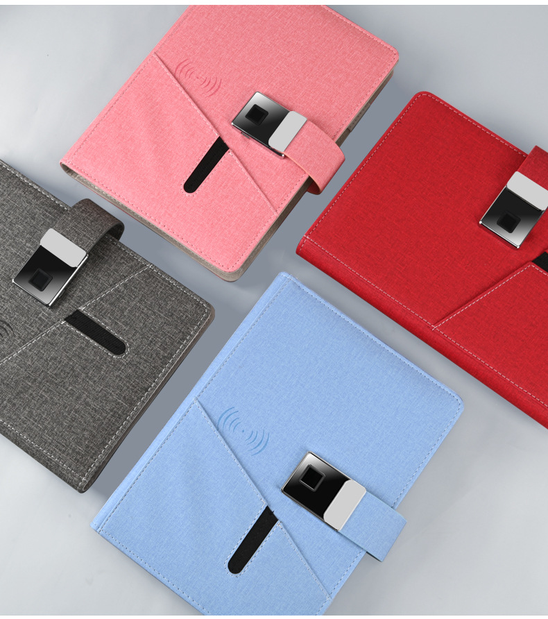 指纹锁笔记本企业礼品多功能充电本子活页记事本定制logo笔记本