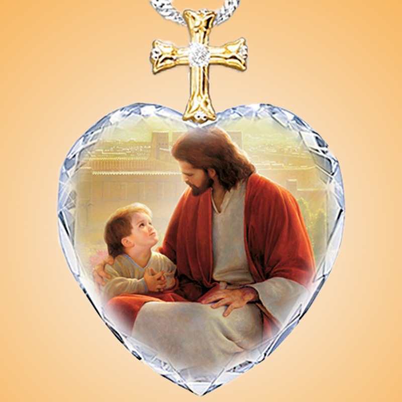 欧美跨境新款耶稣宗教信仰水晶吊坠项链女守护教育天使锁骨链批发