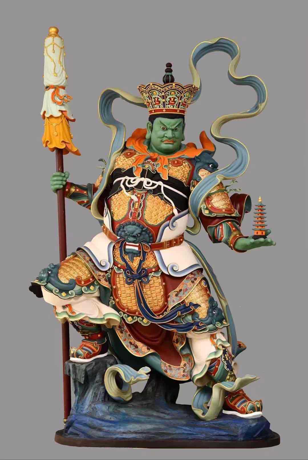 玻璃钢佛像批发 寺院神像四大天王彩绘贴金灵盛工艺