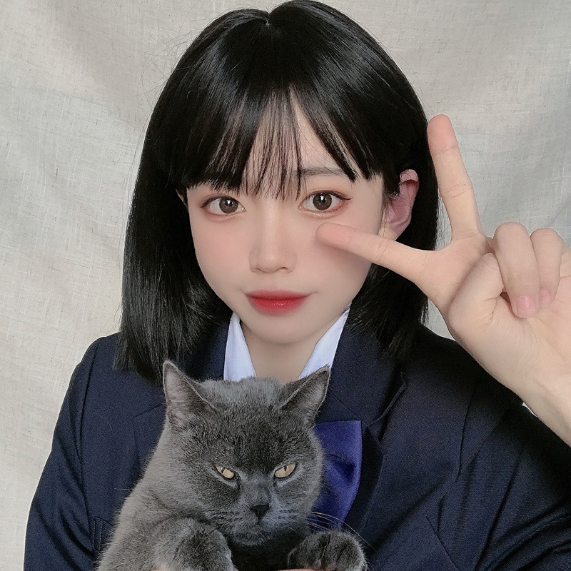 jk假发女短发自然少女网红圆脸日系波波头bobo黑色学生扣子网发套