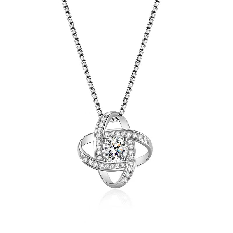 S925 Sterling Silver Clover Necklace Women's Cross-Border European and American Amazon Full Diamond Four-Leaf Clover Pendant Necklace One Piece Dropshipping