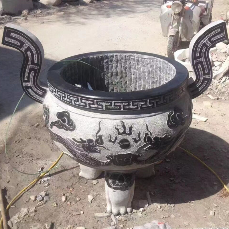 石雕香炉石鼎圆形寺庙家族祠堂墓地烧香天然家用双耳大石头鼎