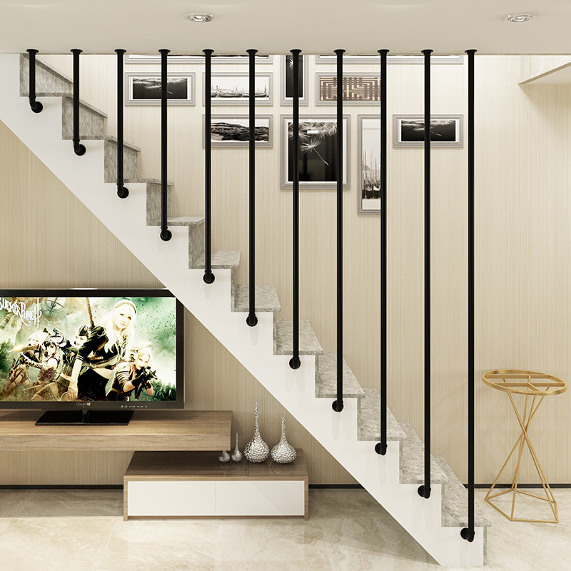 铁艺阳台水管实木楼梯扶手简约现代直线式家用室内阳台阁楼护栏