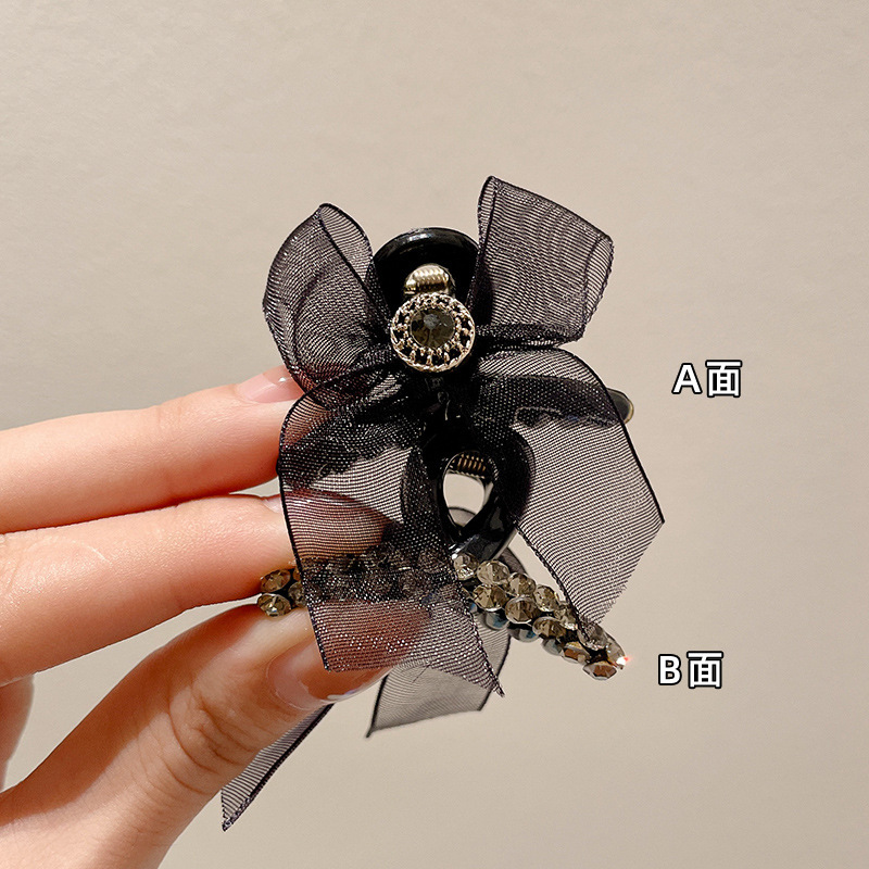 Wht Same Style Black Velvet Bow Hair Claw Small Side Fringe Hairpin Female Princess Hairstyle Grabber Clip Headdress