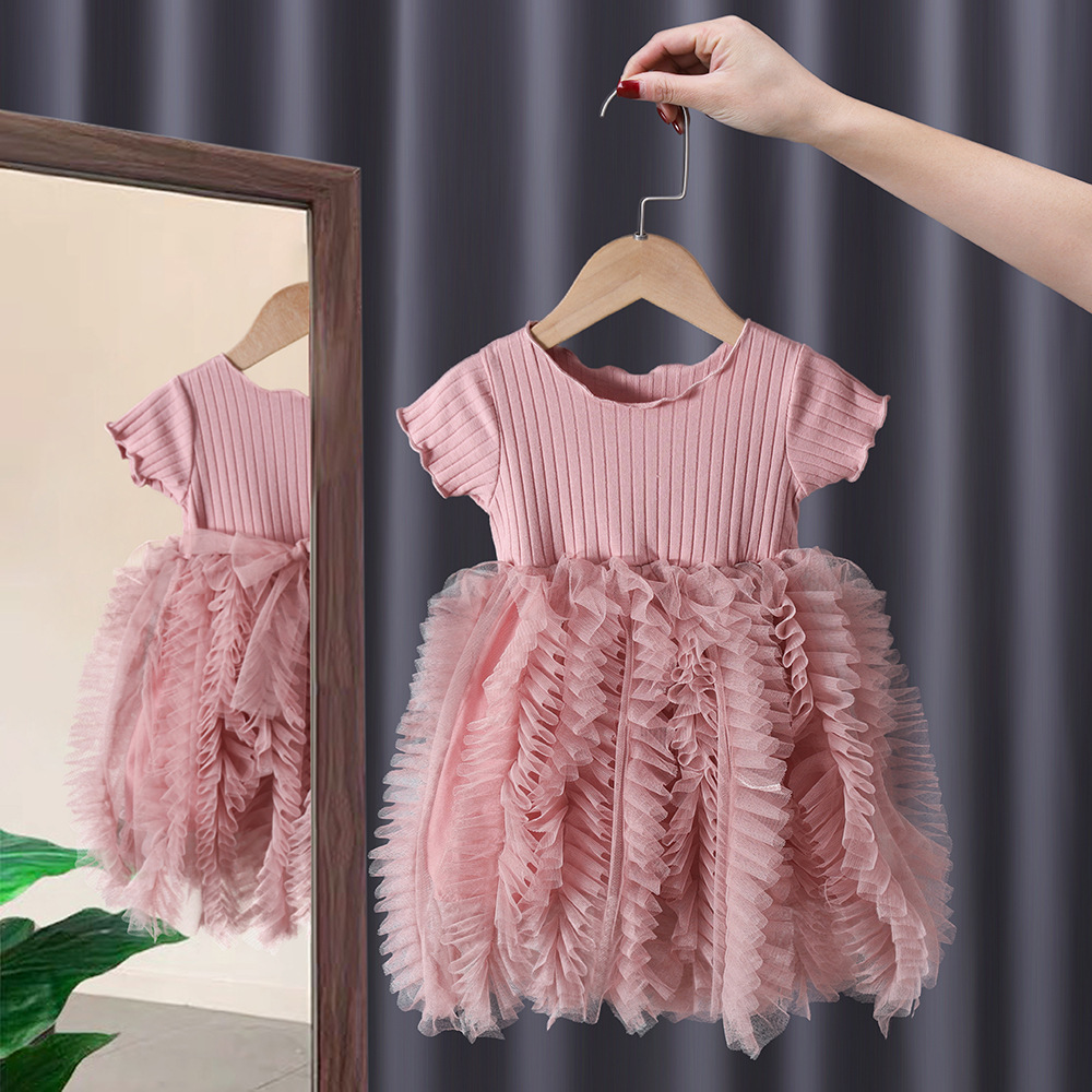 Girl's Fairy Backless Tulle Tutu Skirt Children's Ballet Dance Dress Sweet Cute Mesh Princess Short-Sleeved Dress