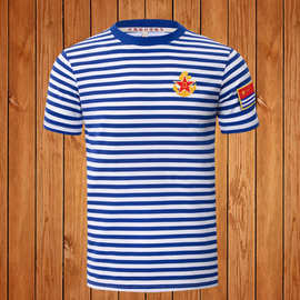 八一海魂衫男短袖条纹t恤圆领宽松大码半袖海军衫水兵服老式怀旧