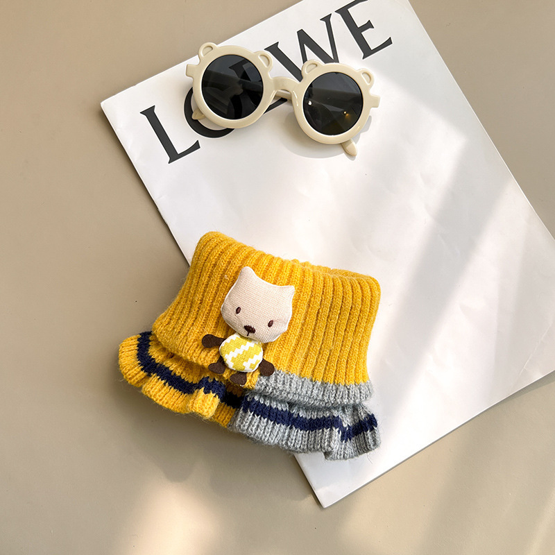 Puchun Boys and Girls Autumn and Winter Children Cartoon Cute Spliced Small Scarf Knitted Thermal and Windproof Neck Protection Scarf